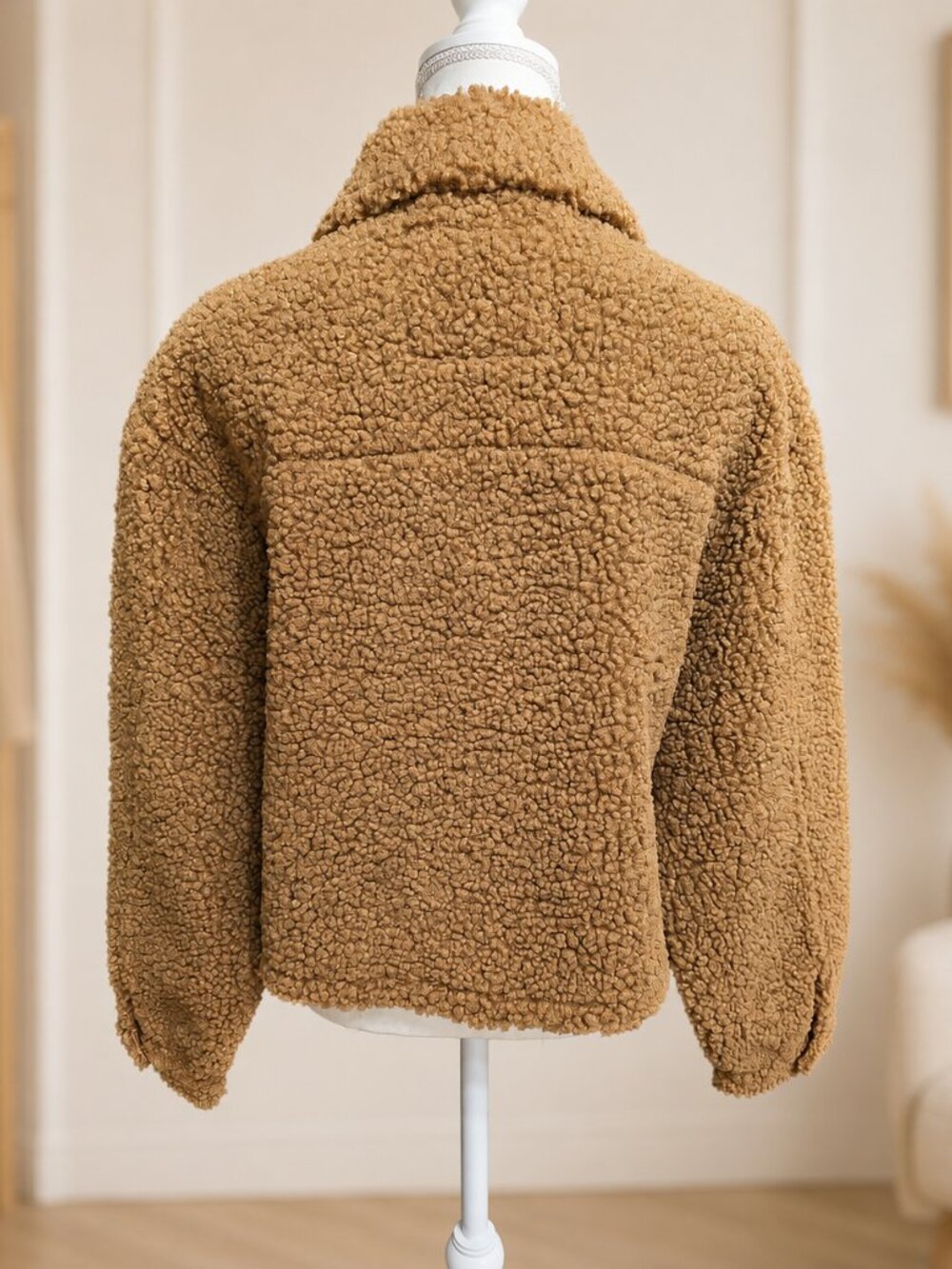 Lucky Brand Teddy Faux Shearling Cropped Jacket NWT Size Large Cappuccino - Picture 4 of 7